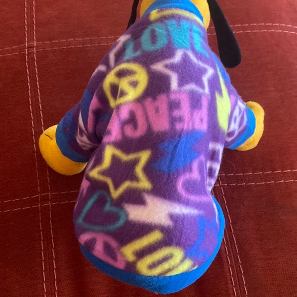 🆕Fleece Dog Sweater:Peace and Love Purple with Azure Blue- Size Small - Picture 1 of 4